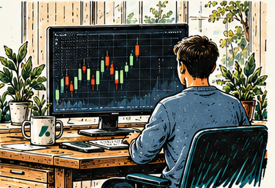 Person at a monitor showing a trading chart